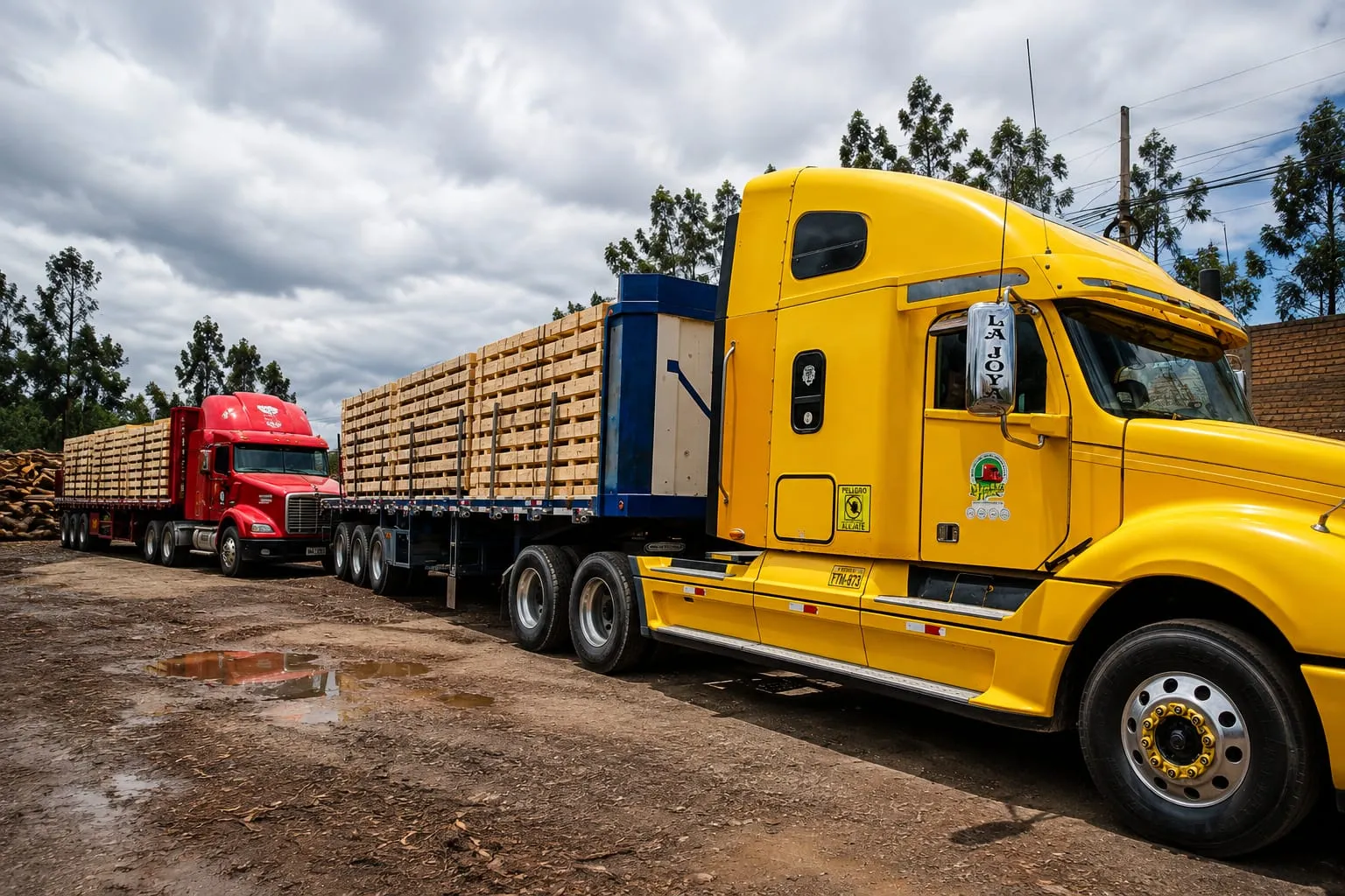 Camiones transportando pallets de madera